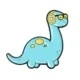 Blauer Dino-Anstecker mit gelben Punkten und Brille für Rucksäcke und Taschen - Hellblauer Brachiosaurus mit Brille