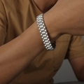 Pulsera hip-hop para hombre en acero de titanio plateado con diseño de correa reloj - 15mm de Ancho / Plateado