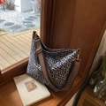 Large leopard print canvas tote bag in black and white with brown woven strap - Leopard Black