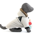 Veste à capuche d'hiver pour chien gris avec col en fourrure et anneau en D - Gris