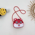 Cute red tiger cartoon silicone crossbody bag for kids with red woven shoulder strap - Red