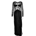 Elegante abito lungo nero in pizzo con schiena scoperta e spacco laterale sexy - L / Nero