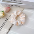 Polka dot mesh scrunchie in cream white with orange and purple patterns for women - FQ1070A Orange Heart Scrunchie