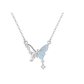 Elegant silver butterfly pendant necklace with light blue enamel and sparkling white zircons - Butterfly Style (LI353)
