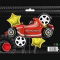 5-piece F1 racing balloon set with red race car star and tire shaped foil balloons - Red Racing Car Set 2 (5pcs)