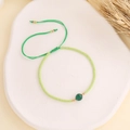 Bohemian light green beaded bracelet with dark green gemstone and golden metal spacers - 6#Green