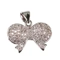 Silver bow pendant with micro-pave white zircon stones for DIY jewelry design - Bow / White Gold
