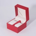 Red flip-top leather watch box with dual slots and white pillows for display - 10.9*11*8.7cm / Red