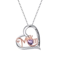 Silver and rose gold Mom necklace with purple heart gemstone and crown element - Amethyst White Gold Plated, Approx. 2.86g
