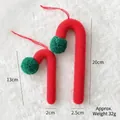 Knitted candy cane Christmas tree ornaments with red and green stripes in two sizes - Red Candy Cane with Green Pom Pom (2 Pieces)