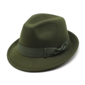 Cappello fedora in lana verde oliva scuro con nastro grosgrain e fiocco piatto - M (56-58cm) / Verde Militare