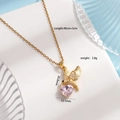Collar de colibrí dorado con alas brillantes y colgante de cristal de corazón rosa - Colibrí con cristal de corazón rosa