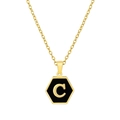 Collar de acero de titanio con colgante hexagonal en oro de 18K, concha negra y letra C - Con cadena / Negro C