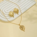 Exquisite gold leaf pattern jewelry set featuring geometric earrings and matching necklace - Hollow Leaf Shape Style (E5168-2/Hollow)