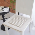 Linen patchwork seat cushion with beige checkered pattern and secure chair ties - Brown