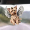 Cute Yorkshire Terrier with angel wings acrylic car charm hanging from rearview mirror - 24-Angel Wings Yorkie