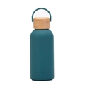Deep teal 350ml double-wall vacuum insulated water bottle with light wood grain handle lid - Glass Green