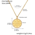 Detailed technical view of 18k gold plated stainless steel necklace with zircon round pendant - 18mm Diameter (P367) / Gold