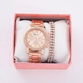 Rose gold diamond watch and bracelet set with Geneva dial in a pink gift box - Style 23 + Bracelet + Box