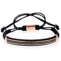 Men's adjustable black rope bracelet with rose gold bar and double-row black stones - Rose Gold Curved Bar