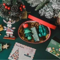 Christmas scented candle gift set with red and green tree candles in a metal box - Apple Tree/Stacked Tree Combo
