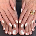 French style cream white press-on nail set for hands and feet with elegant gold trim - Milk White With Gold Edge French Style (Series 08)