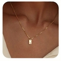 Minimalist 14K gold plated necklace with rectangular letter X pendant worn by model - Box Chain/Letter X / Gold-X
