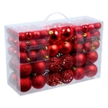 Detail of red Christmas ornament set in transparent box with matte and glitter finishes - Red