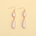 Rose gold double teardrop earrings with white iridescent druzy crystal clusters - Rose Gold Frame White Glitter (EA088-5玫瑰金)