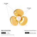 Gold plated stainless steel petal ring with white shell center 33mm floral jewelry - Triple Petal Floral Style (NB-R24294)