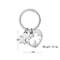 Polished heart puzzle piece keychains set in silver stainless steel for couples - Silver Heart Puzzle Keychain