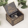 Dark wood hand-cranked music box with Happy Birthday engraving and metal movement - Black