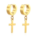 Minimalist 18K gold plated stainless steel cross drop earrings with hoop closure - Gold Color (4*9 Cross Hoop)