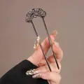 Pic à cheveux en U en alliage noir fusil avec strass scintillants et motif en éventail - Fleurs en Éventail (182) / Métal canon