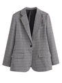 Detailed view of black and white houndstooth blazer with single button closure and flap pockets - S / Black and White Plaid