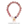 Close-up of strawberry quartz beads with evil eye charm and amethyst on stylish bracelet - Strawberry Quartz Amethyst Evil Eye Style (WB335)