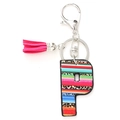 Pink tassel keychain with faux leather letter P pendant in leopard and serape print - Letter P