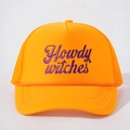 Cappello trucker arancione Halloween con ricamo Howdy Witches e rete posteriore - Taglia unica / Arancione Logo Viola
