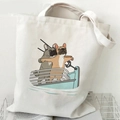 French Bulldog canvas tote bag with Titanic parody print in minimalist setup - Titanic Bulldogs (F)