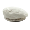 Detail of off-white twill beret with khaki leather strap and silver metal buckle accent - M(56-58cm) / White