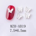 Detail view of silver alloy butterfly nail charms with white enamel, size 7.5x6.5mm - White Silver Edge Large Butterfly Style (AB19)
