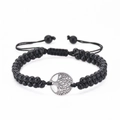 Détail de perles noires à double rangée avec pendentif Arbre de Vie en argent et cordon - Pierre dépolie