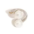 Anillo abierto minimalista de acero inoxidable 316 con dos perlas blancas plateadas - Plateado
