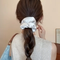 Elegant silver-gray satin scrunchie with polka dots and delicate lace trim for women - Silver Grey Satin Style (37#)