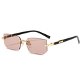 Frameless rectangular sunglasses with gold metal bridge and brown gradient jelly lenses - C8-Transparent Full Tea
