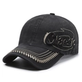 Vintage washed black baseball cap with Classic embroidery and contrast stitch edge - Black