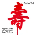 Pack of 10 red Shou character cake toppers for elder birthday party decoration - Large Red Acrylic Longevity 10pcs