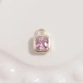 S925 sterling silver square pendant with pink cubic zirconia stone for DIY jewelry - Silver Pink Zircon Square Pendant