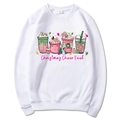 White Christmas hoodie with colorful cup prints and Christmas Cheer Fuel text - S / Style 313 / White
