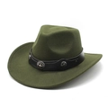 Close-up of olive green wool cowboy hat with leather band and metal star studs - M (56-58cm) / Army Green